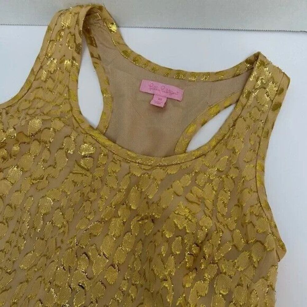 Lilly Pulitzer Betty Almond Gold Packin Head Jacquard Dress 67% Silk Women's XS‎